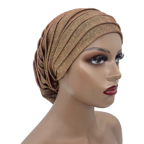 Glitter Pleated African Turban Cap Women' Head Wraps