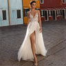 Beach Wedding Dresses Boho Side Slit Spaghetti Strap