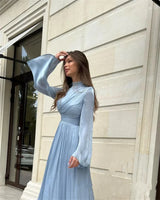 High Collar Chiffon Evening Dress A-Line Sky Blue