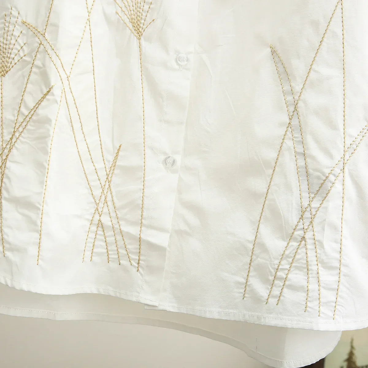 4Xl Shirt Women Spring Vintage Grass Embroidery Ice
