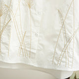 4Xl Shirt Women Spring Vintage Grass Embroidery Ice