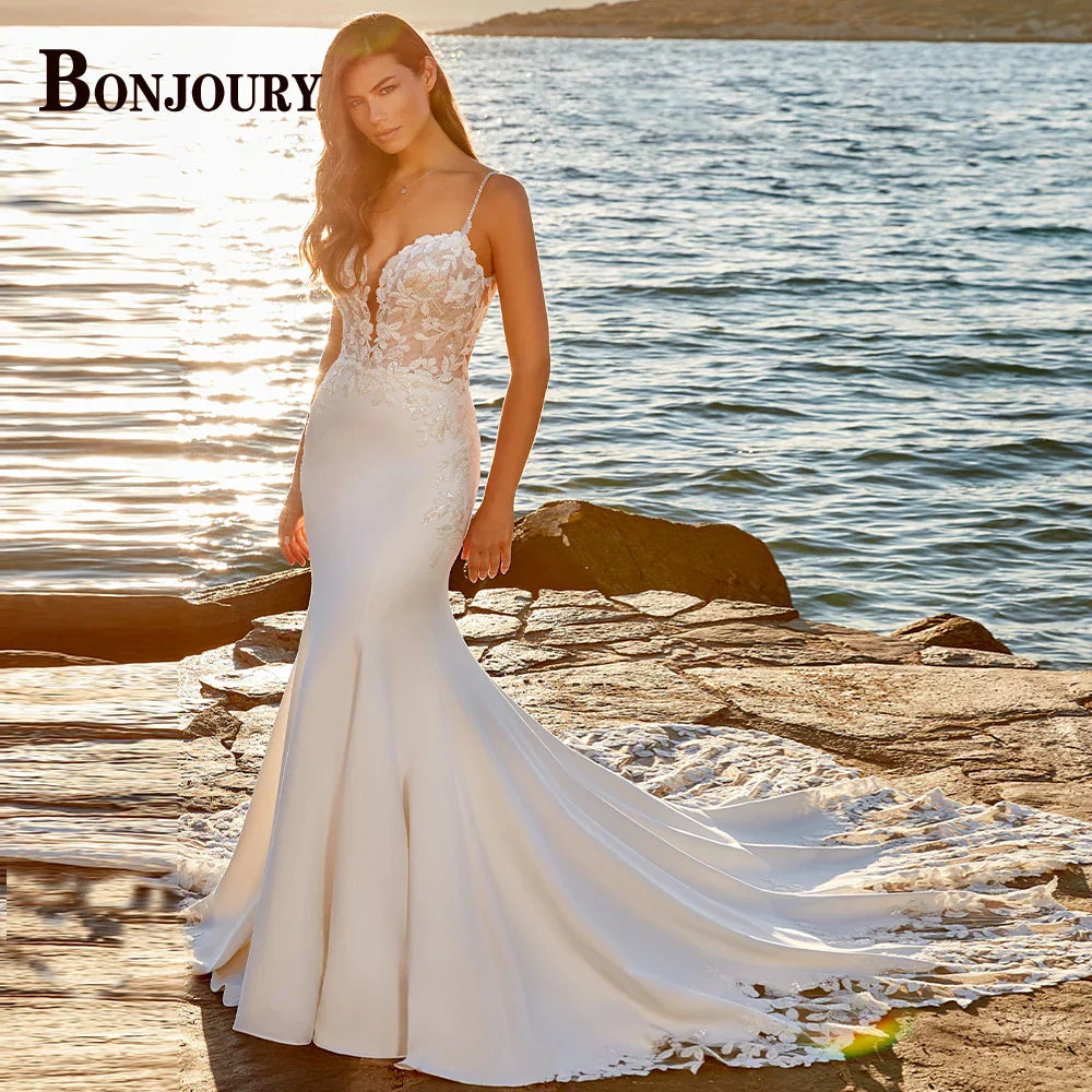 Bonjoury Attractive Mermiad Wedding Dresses For Women Spaghetti