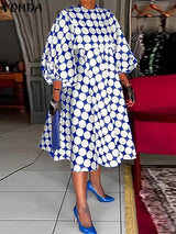 Vonda Fashion Women Polka Dot Bohemian Dress Casual