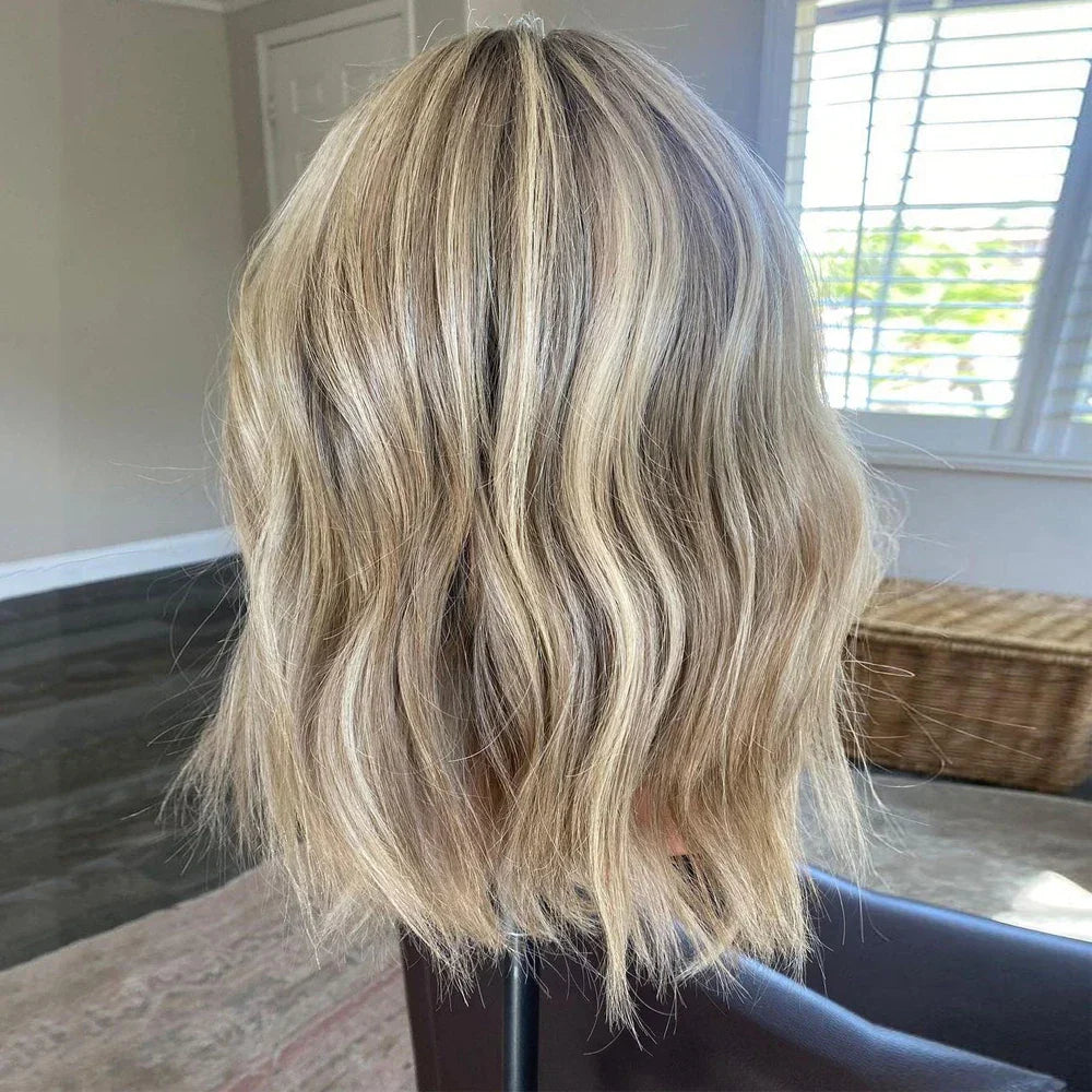 Ashy Blonde Balayage Natural Wave Wig With Roots