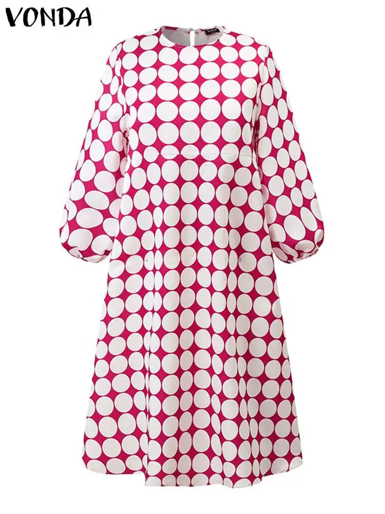 Vonda Fashion Women Polka Dot Bohemian Dress Casual