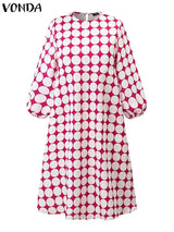 Vonda Fashion Women Polka Dot Bohemian Dress Casual
