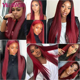 Burgundy J Red Colored Bone Straight Lace Front