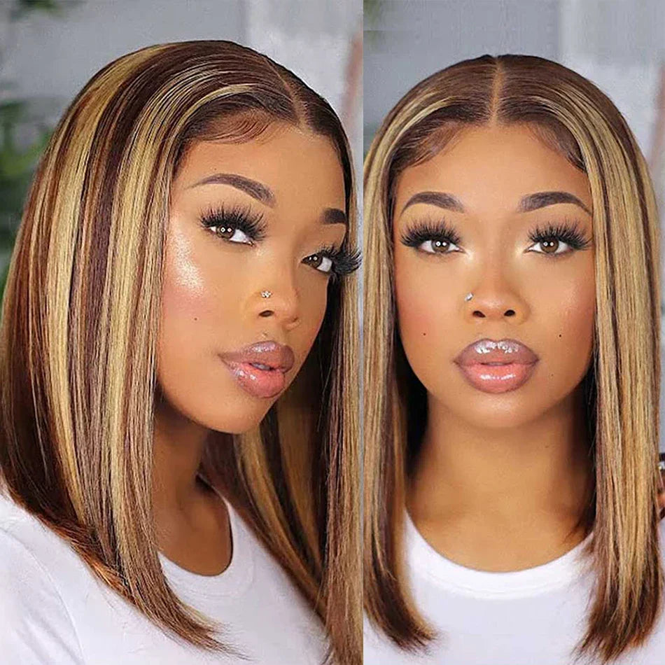 Highlight Wig Human Hair Bob Wig Straight Lace