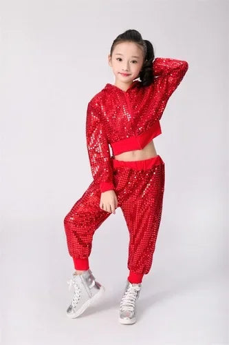 Children Sequin Hip-Hop Jazz Dance Costume Girls Student