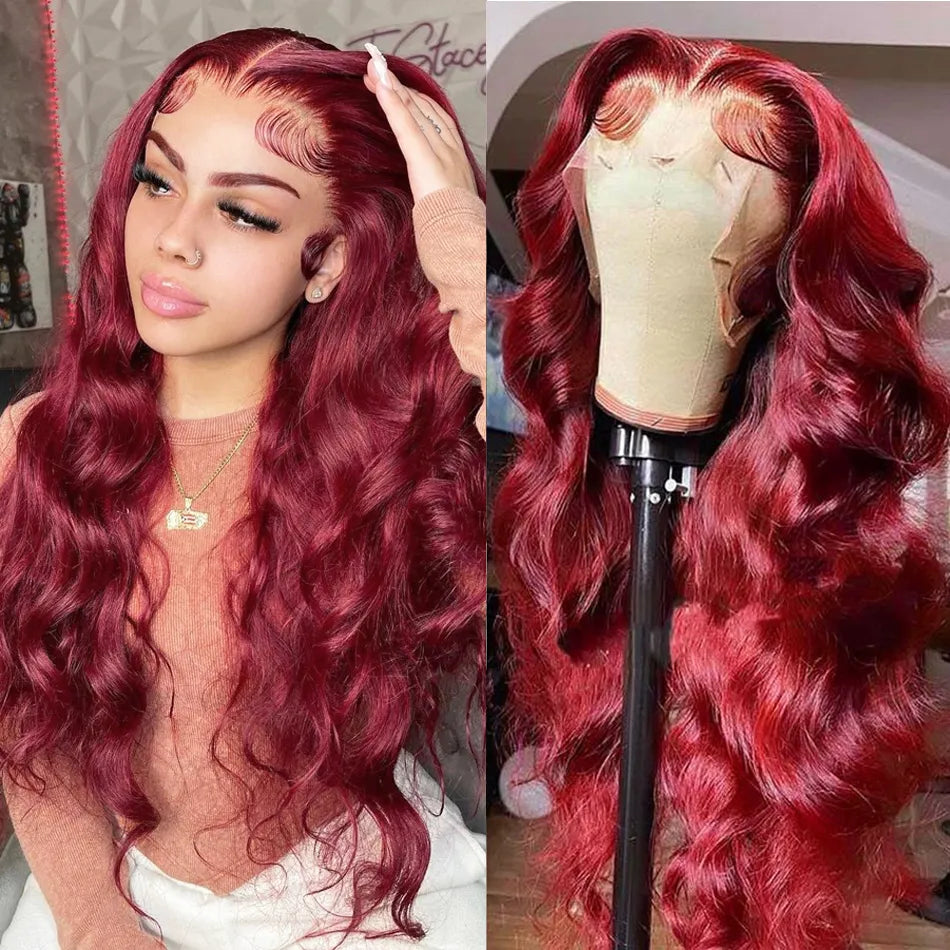 J Burgundy Body Wave Lace Front Human Hair