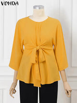 Vonda Women Fashion Blouse / Sleeve Waist Pleated