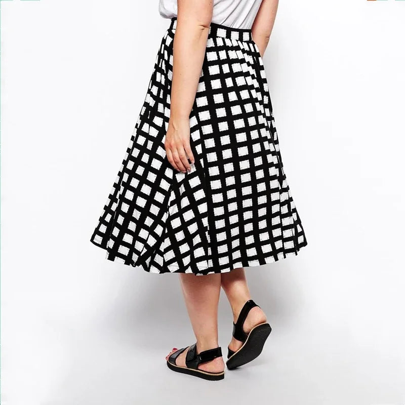 Black And White Plaid A-Line Skirt High Elastic