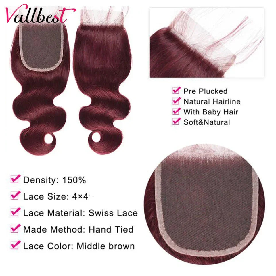 Vallbest J Body Wave Bundles With Closure Brazilian