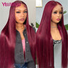 Burgundy J Red Colored Bone Straight Lace Front