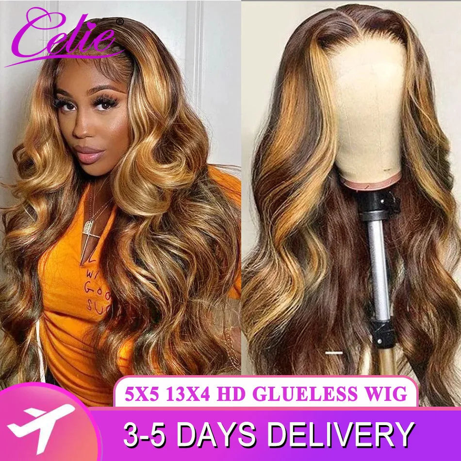 Celie Glueless Highlight Wig Human Hair Body Wave