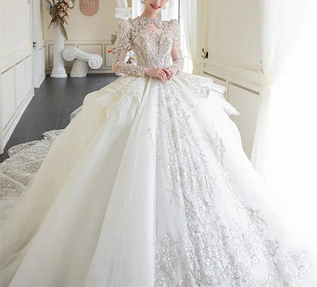 Luxury Crystal Bridal Gown with Sequins and Pearls