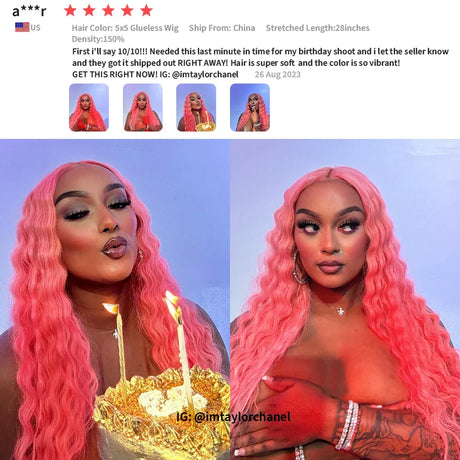 Pink 13X6 Transparent Lace Front Wig Straight Wigs