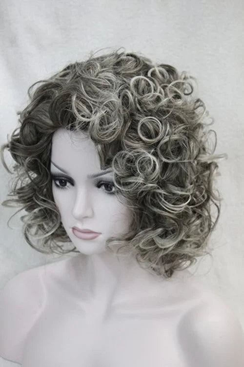 Ladies Wig Short Wavy Women Wig Dark Grey