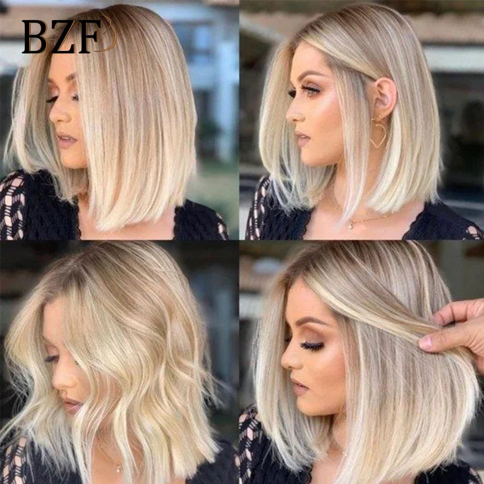 Blonde Highlight Synthetic Lace Front Bob Wigs