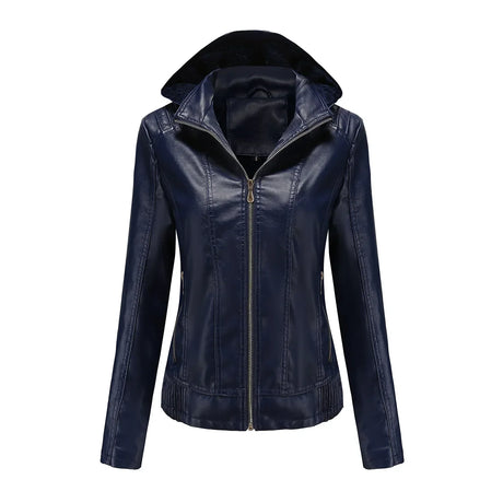 Women'S Moto Biker Zipper Jacket Hooded Faux Fur