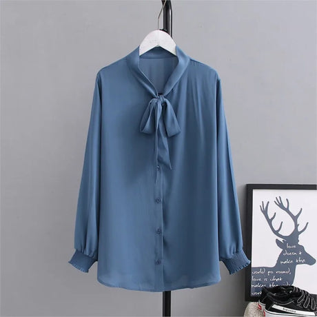 Autumn Women Shirt Fashion Solid Color Bow Tie