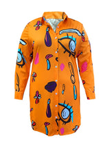 Casual Print Croci Shirt Dress Women Autumn