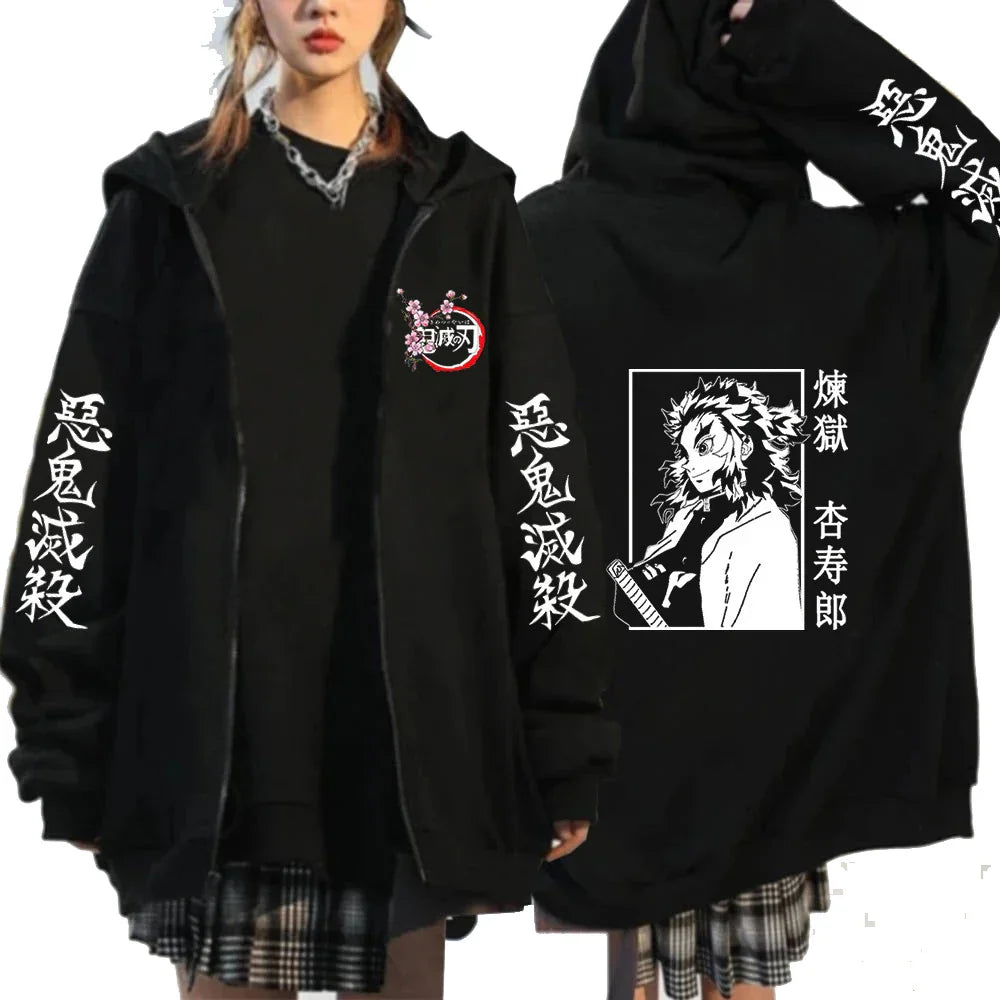 Men Women Anime Zip Hoodie Demon Slayer Graphic