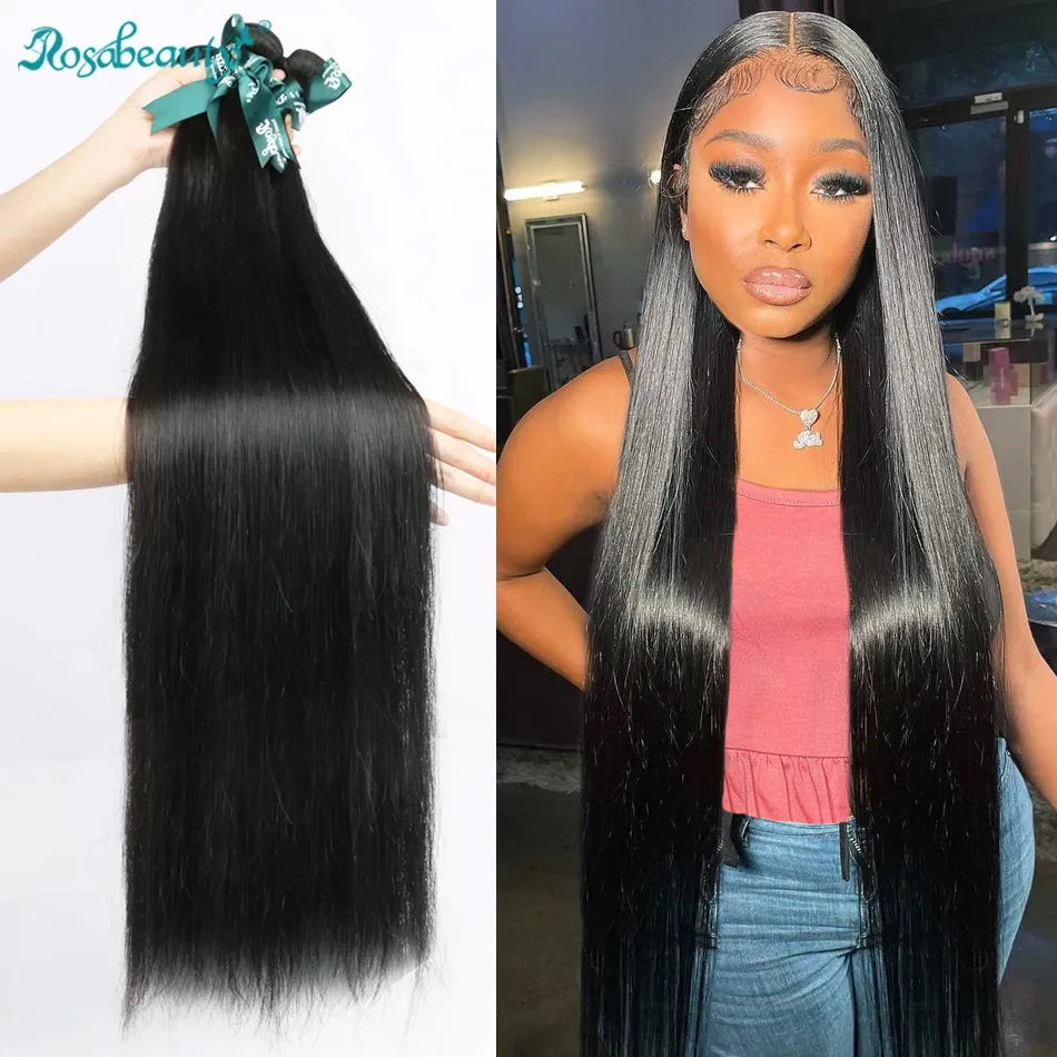 Rosabeauty Natural Color Brazilian Hair Weave Bundles Straight