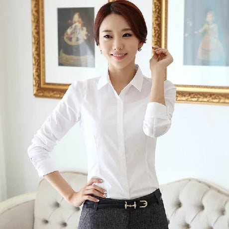 Pink Womens Blouses Business Shirt Female Long Sleeve