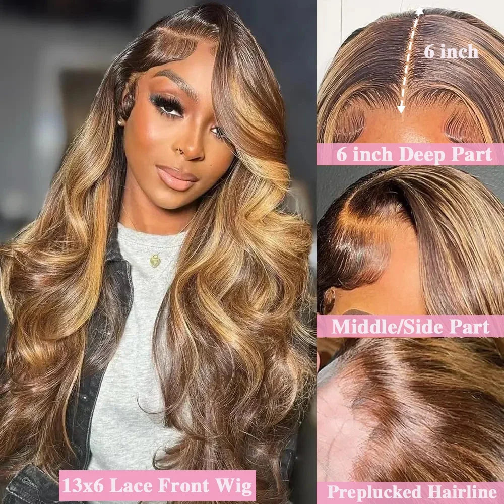 Body Wave Highlight Wig Human Hair 13X6 Hd