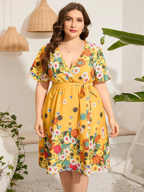 Midi Dress Women Summer V Neck
