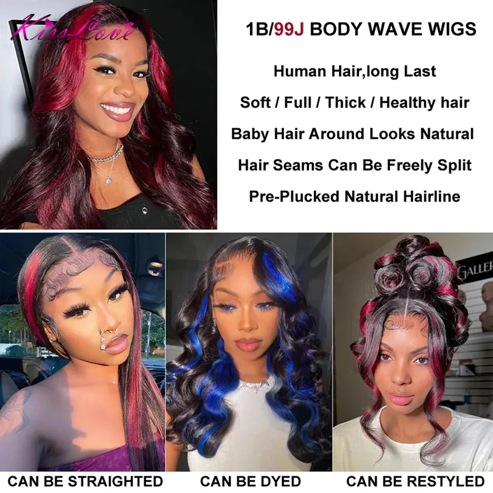 Burgundy Transparent Lace Front Human Hair Wig