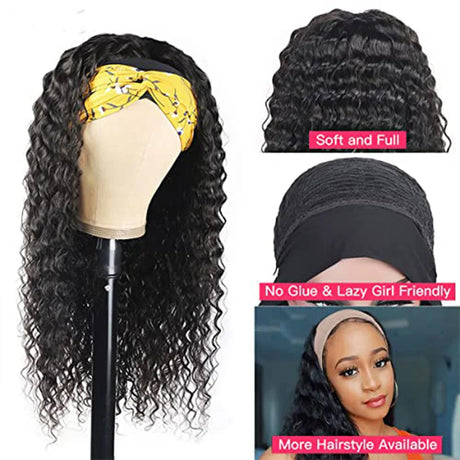 Deep Wave Headband Scarf Wig For Women Brazilian