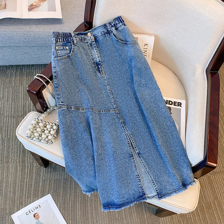 Women' Spring Casual Denim Skirt Black Blue Slit