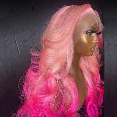 Ombre Pink Color Transparent Synthetic Lace Front Wig