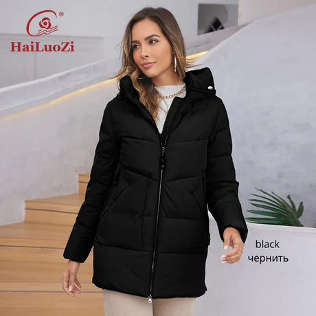 Hailuozi New Women' Jacket Short Warm Hooded Female