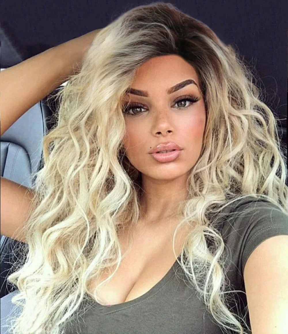 Synthetic Womens Wig Long Curly Hair Ash Blonde