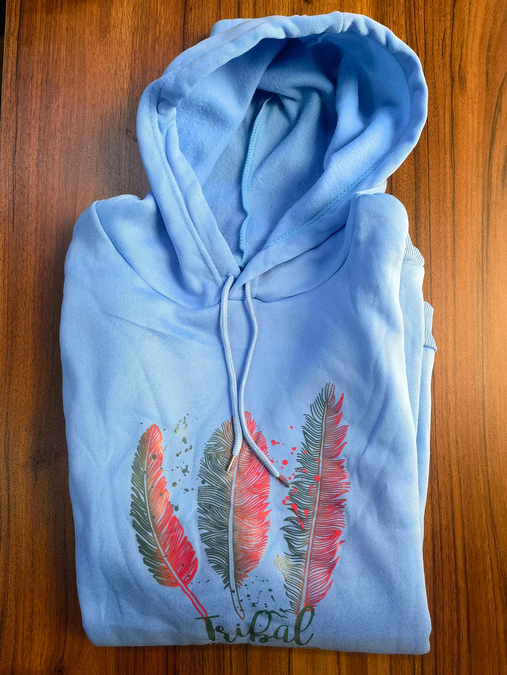 Women Fashion Feather Printed Hoodies Autumn Winter Plus