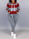 Lw Striped Drawstring Tracksuit Set Autumn Women Hoodie