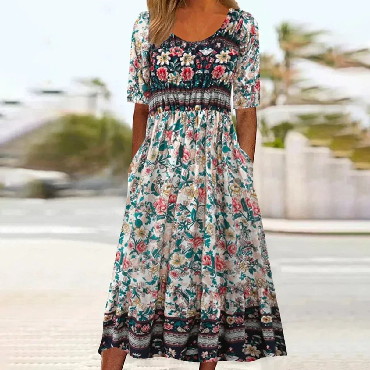 Vintage Boho Stripe Print Women Sundress Summer Fashion