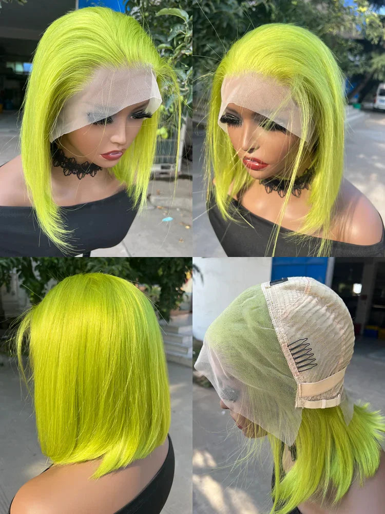 Lime Green Bob Lace Front Wigs Human Hair