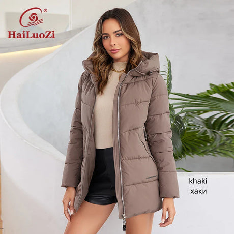 Hailuozi New Women' Jacket Short Warm Hooded Female