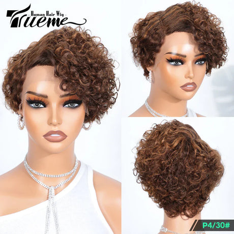 Short Pixie Curly Bob Wig Lace Front Human