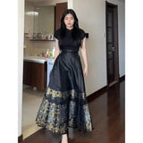 Chinese Style Traditional Pleated Skirt For Women Black