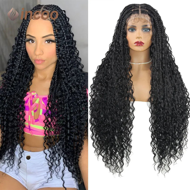 Blonde Bohemian Box Braids Wigs With Curly Hair