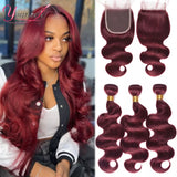 Burgundy Human Hair Bundles With Closure J Body