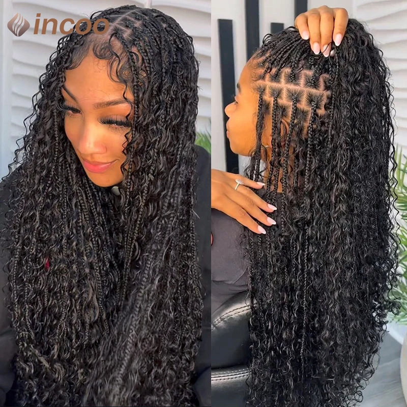 Boho Box Braid Wigs Curly Braided Full Lace