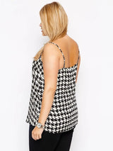 Sexy Houndstooth Print Cami Tops Women Loose Black