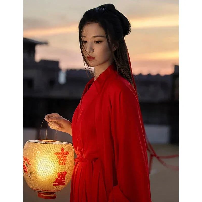 Red Chinese Traditional Hanfu Ladies Ancient Swordsman Cosplay