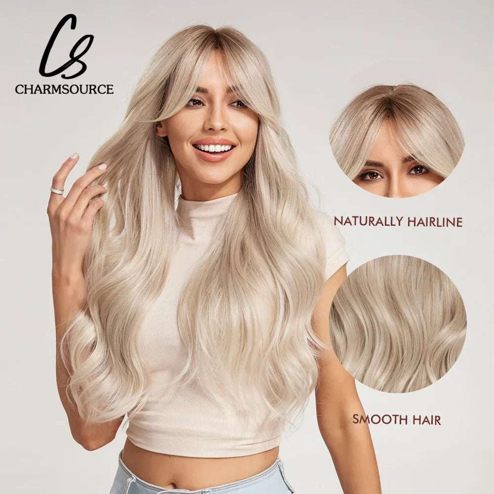 Charmsource Blonde Wavy Wig With Bangs Party Dresses